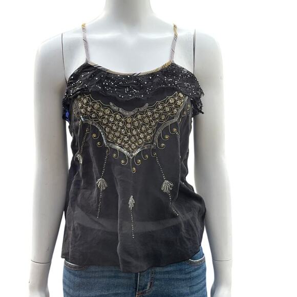 Free People Vintage Embelished Boho Sleeveless Blouse Size XS - Picture 1 of 10